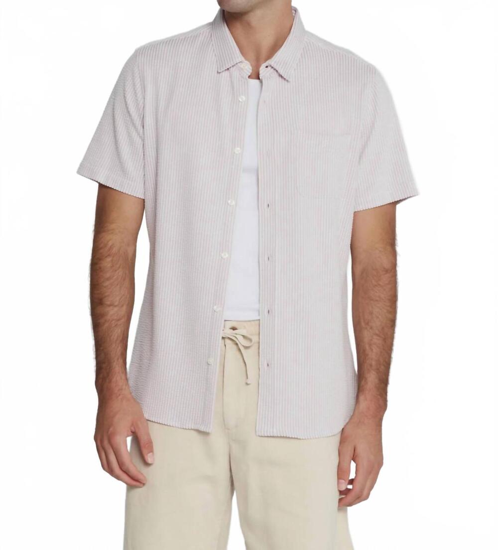NEW 7DIAMONDS keaton seersucker stretch short sleeve shirt in stone rose